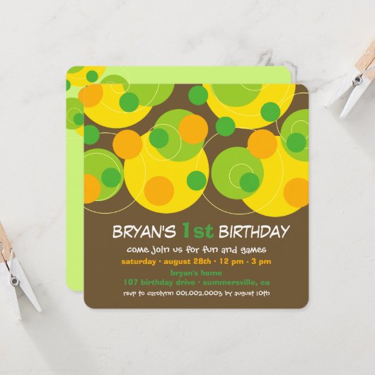 Leuk Groen Bubble Stippen Foto Jongen 1e Verjaarda Kaart (Voorkant / Achterkant in situ)