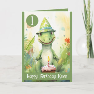 Leuk Groen en Wit Oerwoud Trex Boy 1e Verjaardag Kaart