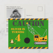 Leuk groen kinderbouwfeest uitnodiging briefkaart (Voorkant / Achterkant)