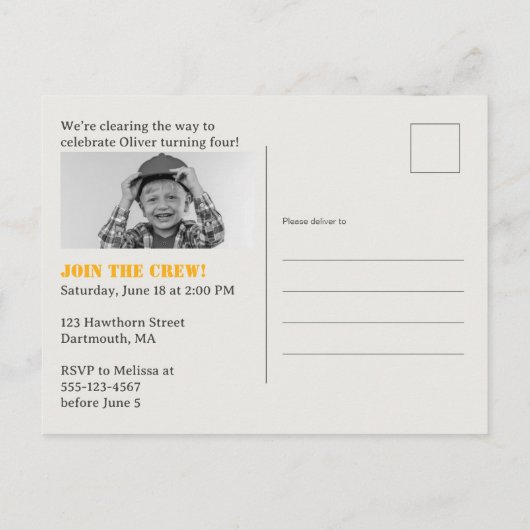 Leuk groen kinderbouwfeest uitnodiging briefkaart (Achterkant)