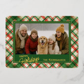 Leuk groen rood geplakt Waterverf patroon en goud Folie Feestdagenkaart (Voorkant)