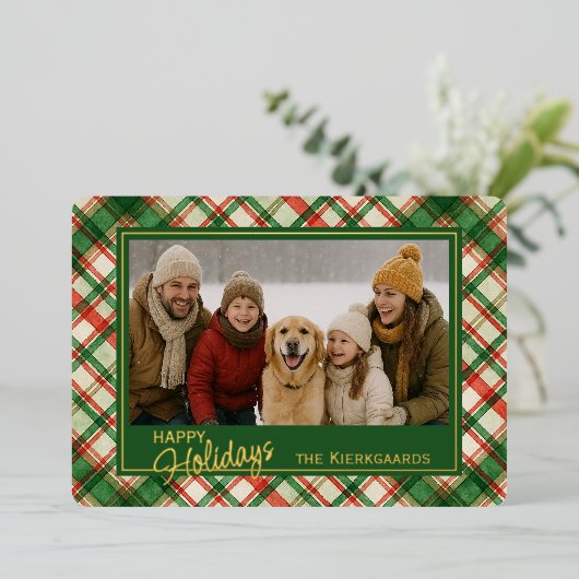 Leuk groen rood geplakt Waterverf patroon en goud Folie Feestdagenkaart (Staand Voorkant)