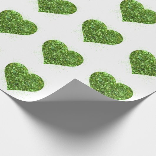 Leuk groen sprankelend glitter hart cadeaupapier (Hoek)