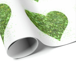 Leuk groen sprankelend glitter hart cadeaupapier
