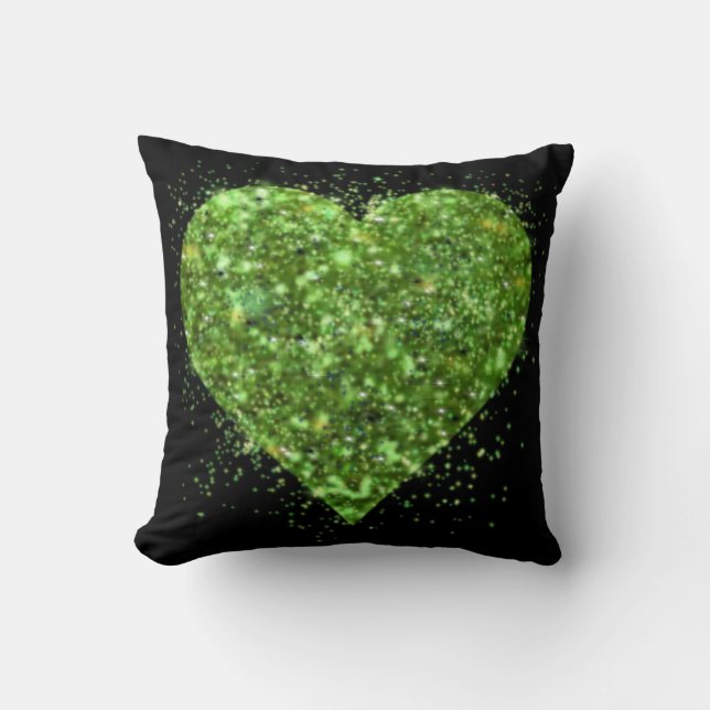Leuk groen sprankelend glitter hart kussen (Voorkant)