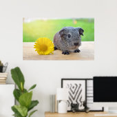 Leuk Guinee Pig Met Bloem Poster (Thuiskantoor)