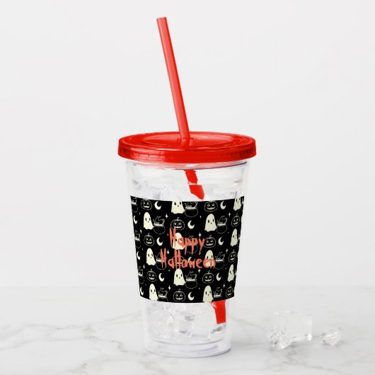 Leuk Halloween Boo Ghost Pattern Acryl Drinkbeker (Voorkant ijs)