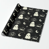 Leuk Halloween Boo Ghost Pattern Cadeaupapier (Uitgerold)