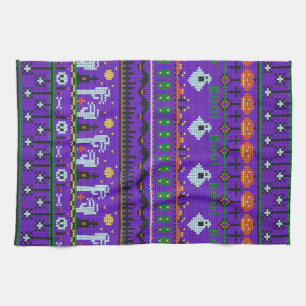 Leuk Halloween dagspul paarse breipatroon Theedoek