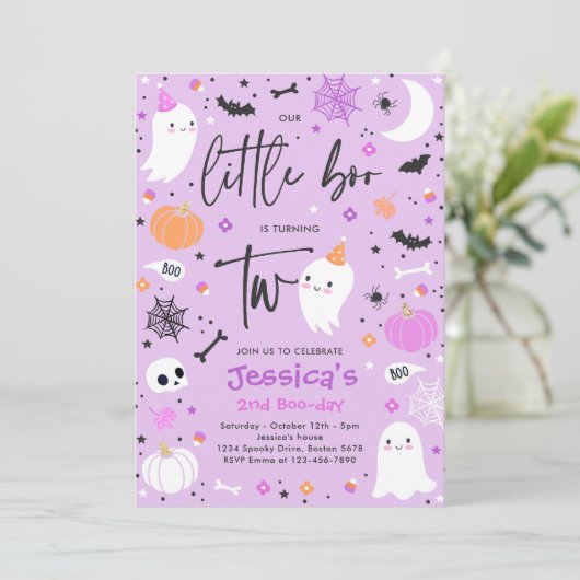 Leuk Halloween Ghost Little Boo 2e Verjaardagsfees Kaart (Staand voorkant)