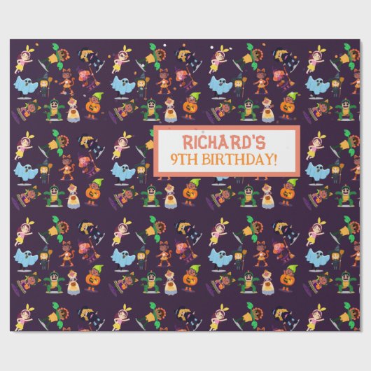 Leuk Halloween kostuum Modern Verjaardagsfeest Cadeaupapier (Vlak)