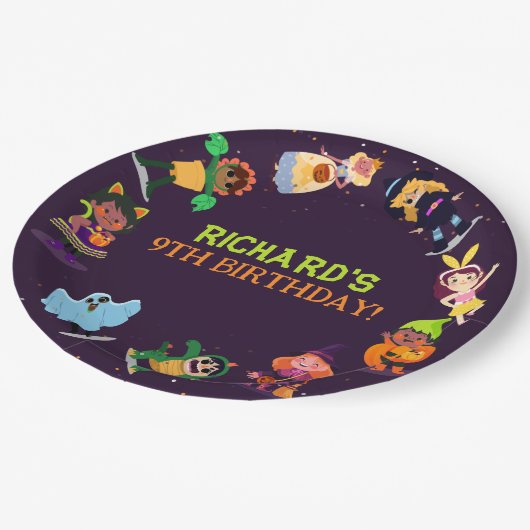 Leuk Halloween kostuum Modern Verjaardagsfeest Papieren Bordje (Gekanteld)