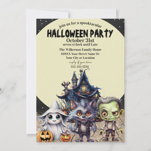 Leuk Halloween Kostuum Party en Haunted House Kaart (Voorkant)