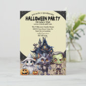 Leuk Halloween Kostuum Party en Haunted House Kaart (Staand voorkant)