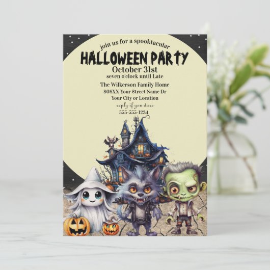 Leuk Halloween Kostuum Party en Haunted House Kaart (Staand voorkant)