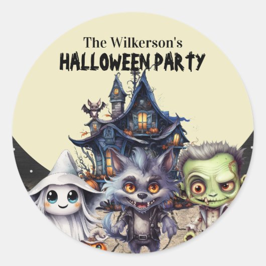 Leuk Halloween Kostuum Party en Haunted House Ronde Sticker (Voorkant)