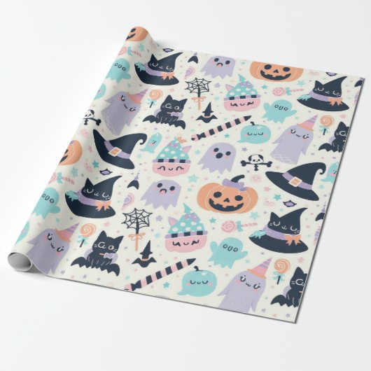 Leuk Halloween pastelpatroon Cadeaupapier (Uitgerold)