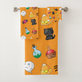 Leuk Halloween Patroon met oranje achtergrond Bad Handdoek
