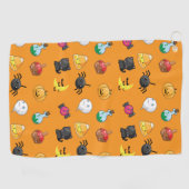 Leuk Halloween Patroon met oranje achtergrond Golfhanddoek (Horizontaal)