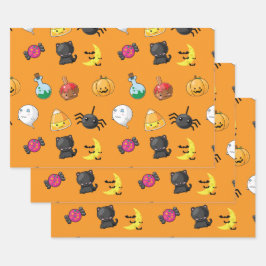 Leuk Halloween Patroon met oranje achtergrond Inpakpapier Vel