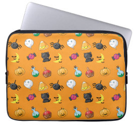 Leuk Halloween Patroon met oranje achtergrond Laptop Sleeve