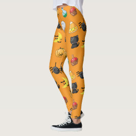 Leuk Halloween Patroon met oranje achtergrond Leggings