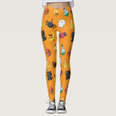 Leuk Halloween Patroon met oranje achtergrond Leggings (Voorkant)