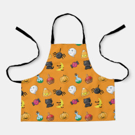 Leuk Halloween Patroon met oranje achtergrond Schort