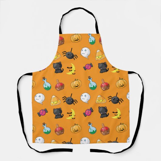 Leuk Halloween Patroon met oranje achtergrond Schort (Voorkant)