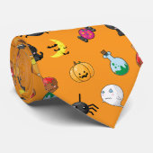 Leuk Halloween Patroon met oranje achtergrond Stropdas (Opgerold)