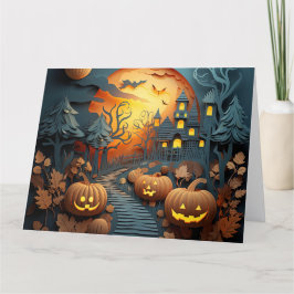 Leuk Halloween Scène 3D Effect Ontwerp Bedankkaart