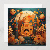 Leuk Halloween Scène 3D Effect Ontwerp Notitiekaartje (Voorkant / Achterkant)