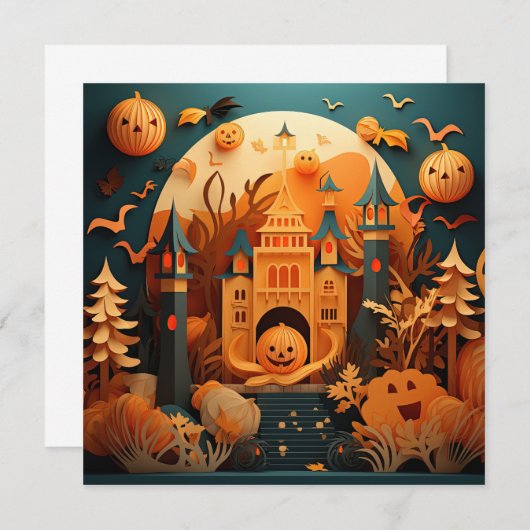 Leuk Halloween Scène 3D Effect Ontwerp Notitiekaartje (Voorkant / Achterkant)