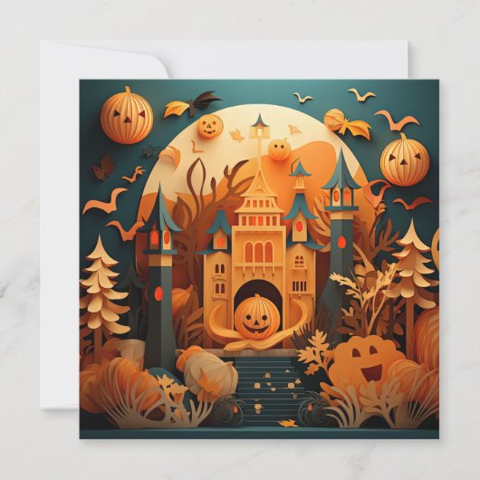 Leuk Halloween Scène 3D Effect Ontwerp Notitiekaartje (Voorkant)