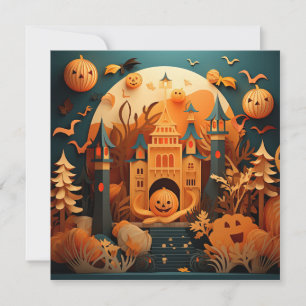 Leuk Halloween Scène 3D Effect Ontwerp Notitiekaartje