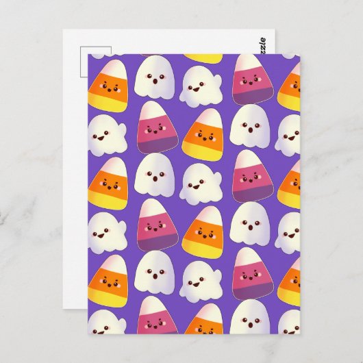 Leuk Halloween Snoep en spookpatroon Briefkaart (Voorkant / Achterkant)