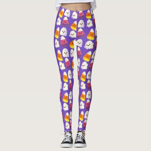 Leuk Halloween Snoep en spookpatroon Leggings (Voorkant)