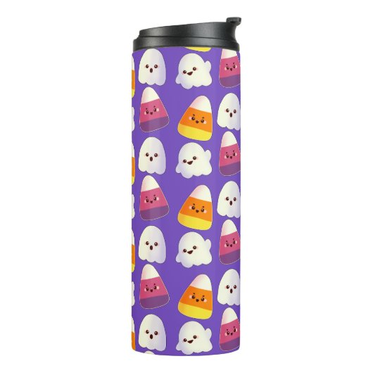 Leuk Halloween Snoep en spookpatroon Thermosbeker (Gedraaid links)
