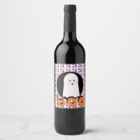 Leuk Halloween-spook paarse oranje wijnlabel