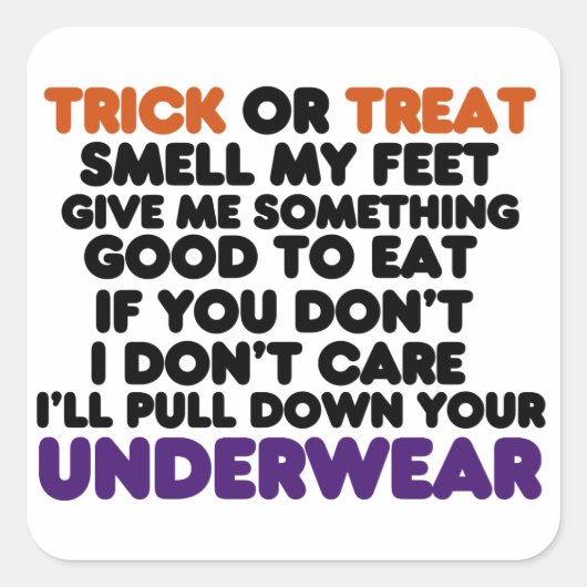 Leuk Halloween Trick or treat gedicht Vierkante Sticker (Voorkant)