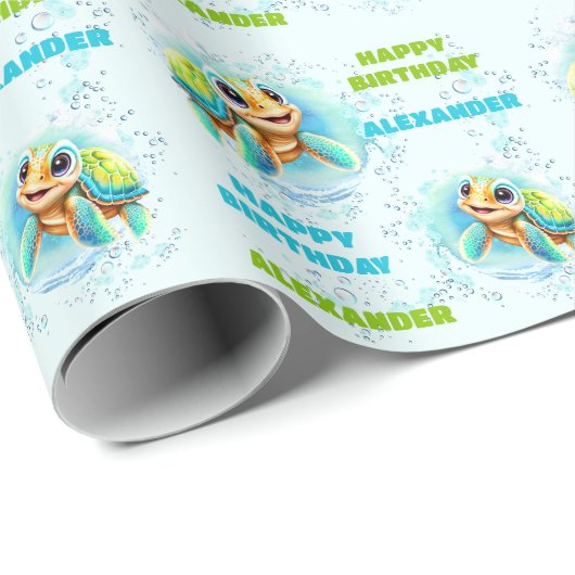Leuk Happy Zee Turtle Boy Name 1st Verjaardag Cadeaupapier (Rol Hoek)
