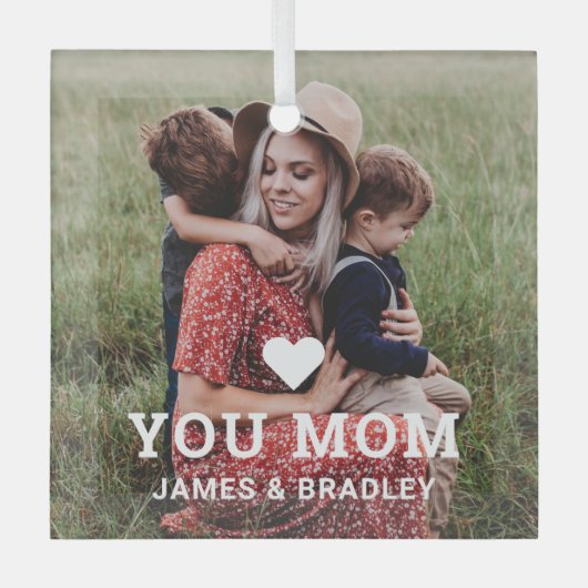 Leuk hart hou van je mam Moederdag foto Glas Ornament (Voorkant)