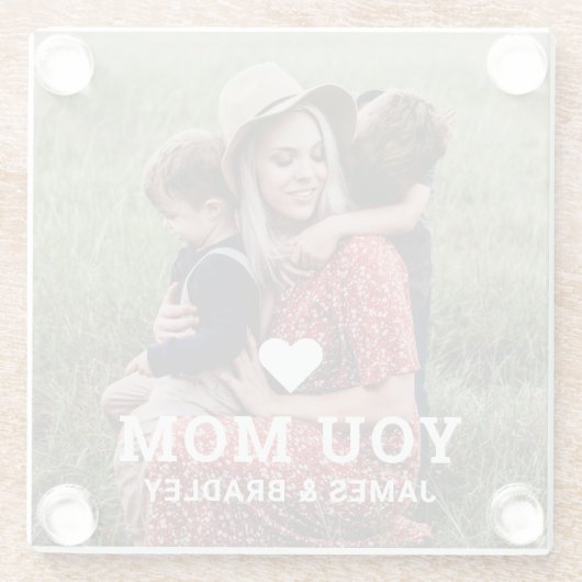 Leuk hart hou van je mam Moederdag foto Glazen Onderzetter (Achterkant)