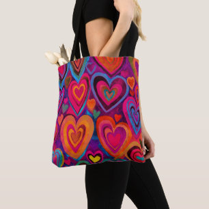 Leuk Hart Patroon Heet Roze Mix Tote Bag
