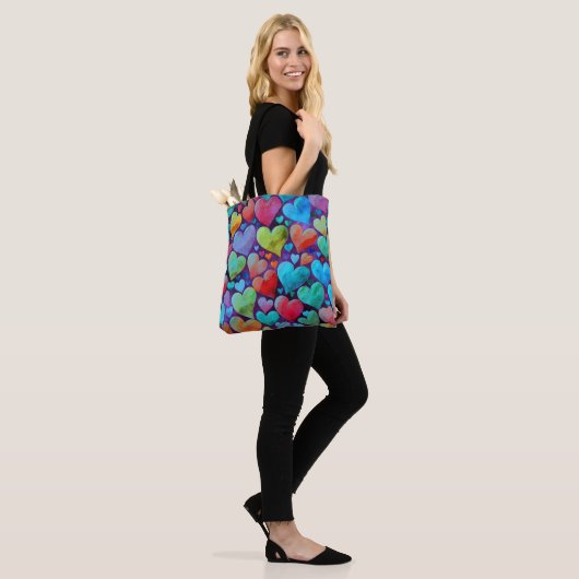 Leuk hartpatroon Blauw Mix Tote Bag (Op model)