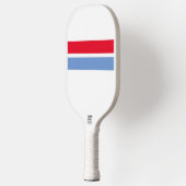 Leuk Helder Rood Lichtblauw Racing Stripes op Wit Pickleball Paddle (Links)