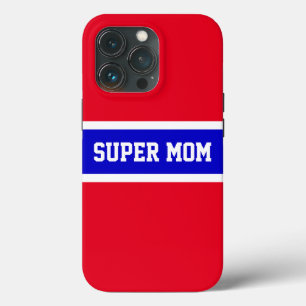 Leuk Helder Rood Wit Blauw Strepen SUPER MOM Tekst Case-Mate iPhone Case