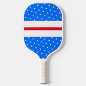 Leuk Helder Rood Wit Gestippeld Blauw Racing Strip Pickleball Paddle (Voorkant)