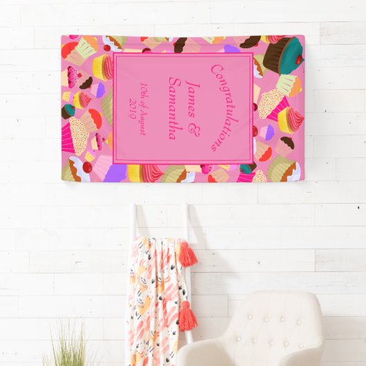 Leuk, helder roze cupcake - Bruiloft Spandoek (Insitu)