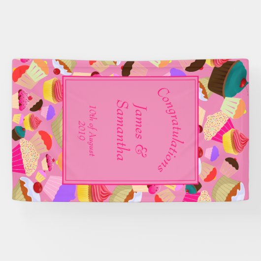 Leuk, helder roze cupcake - Bruiloft Spandoek (Horizontaal)